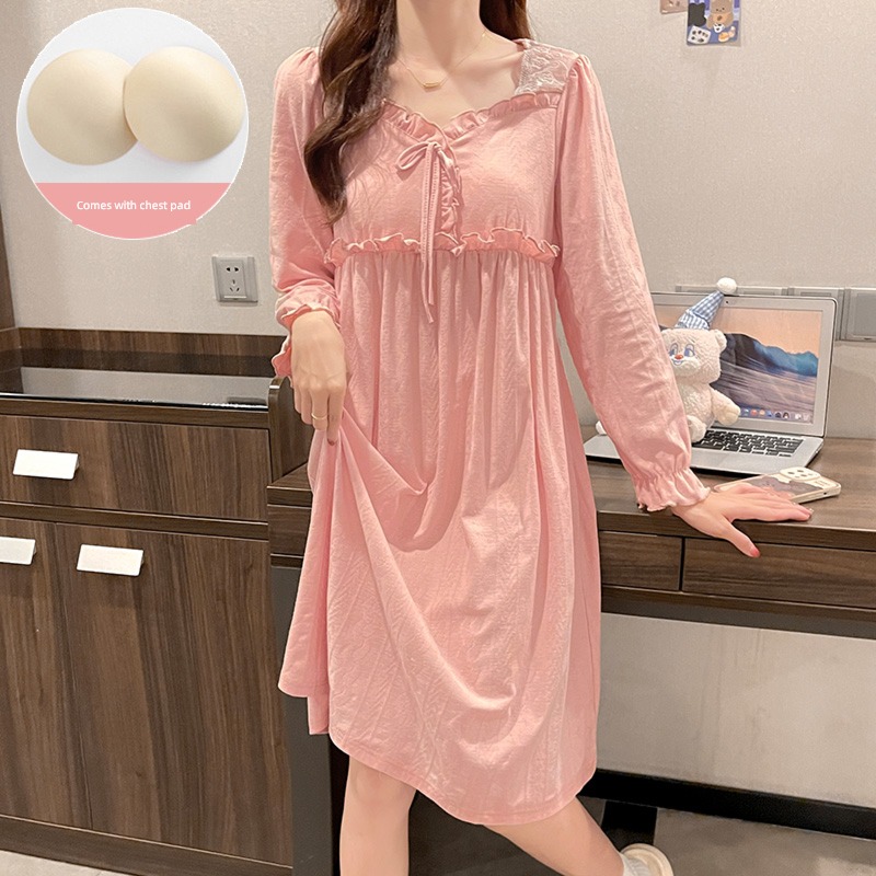 Spring and Autumn Little sexy pure cotton Jacquard net Red wind Nightdress