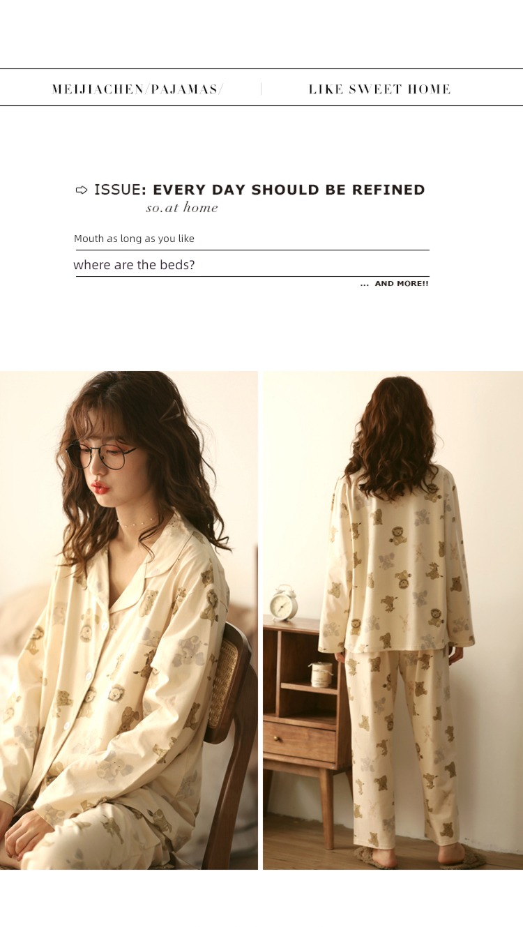 female spring and autumn pure cotton Big size 200 Jin Advanced sense pajamas