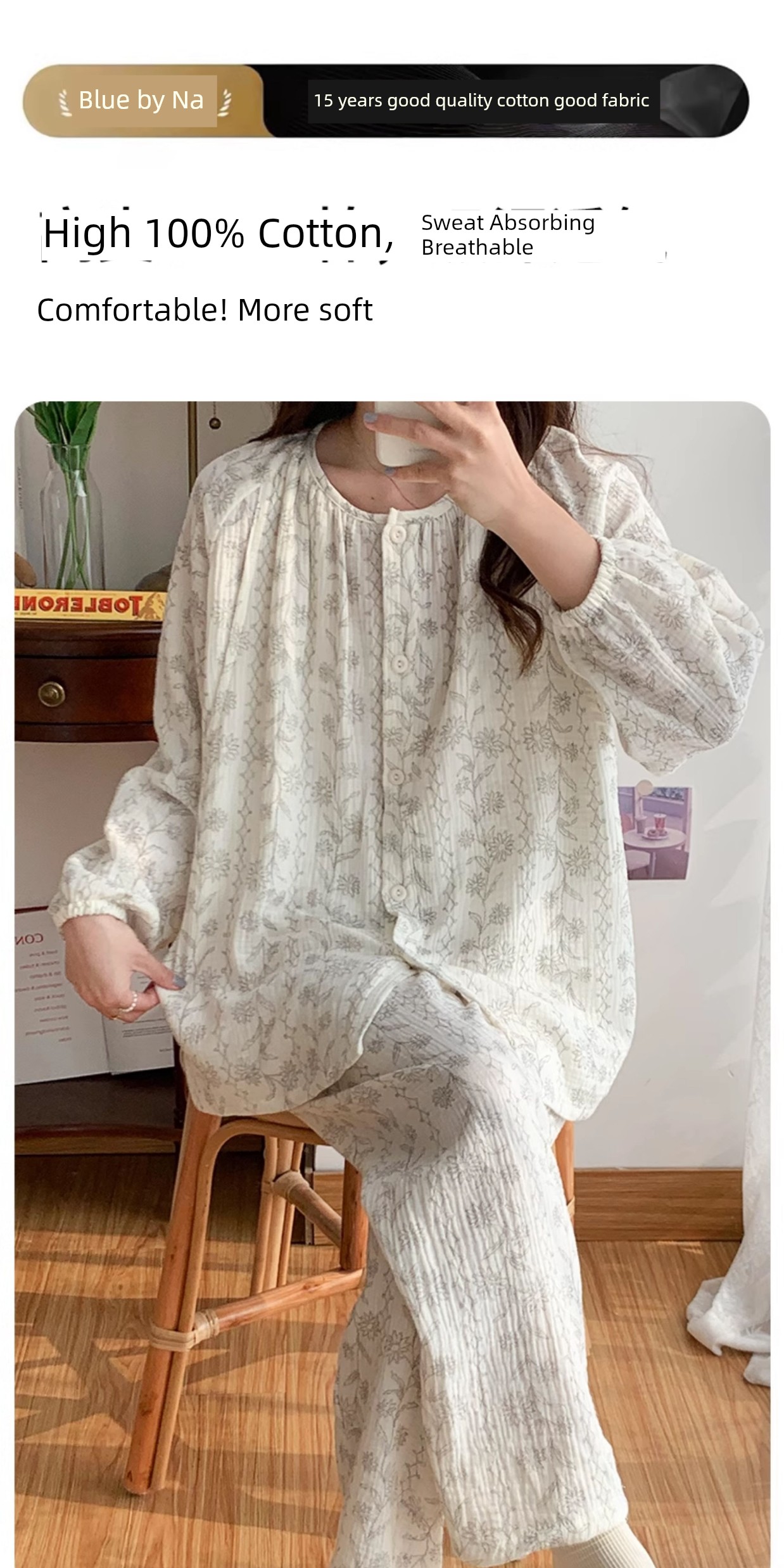 Cotton Confinement Clothing Cotton Pajamas for Pregnant Women Spring & Fall Maternity Pure Cotton Sweat Absorbing Summer Thin August Homewear — 2