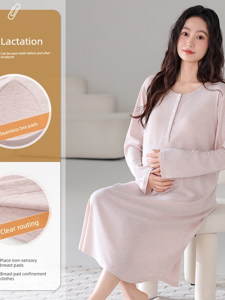 Pure Cotton Modal Colored Cotton Ribbed Long-Sleeve Maternity Dress 2026 Postpartum Nursing Dress