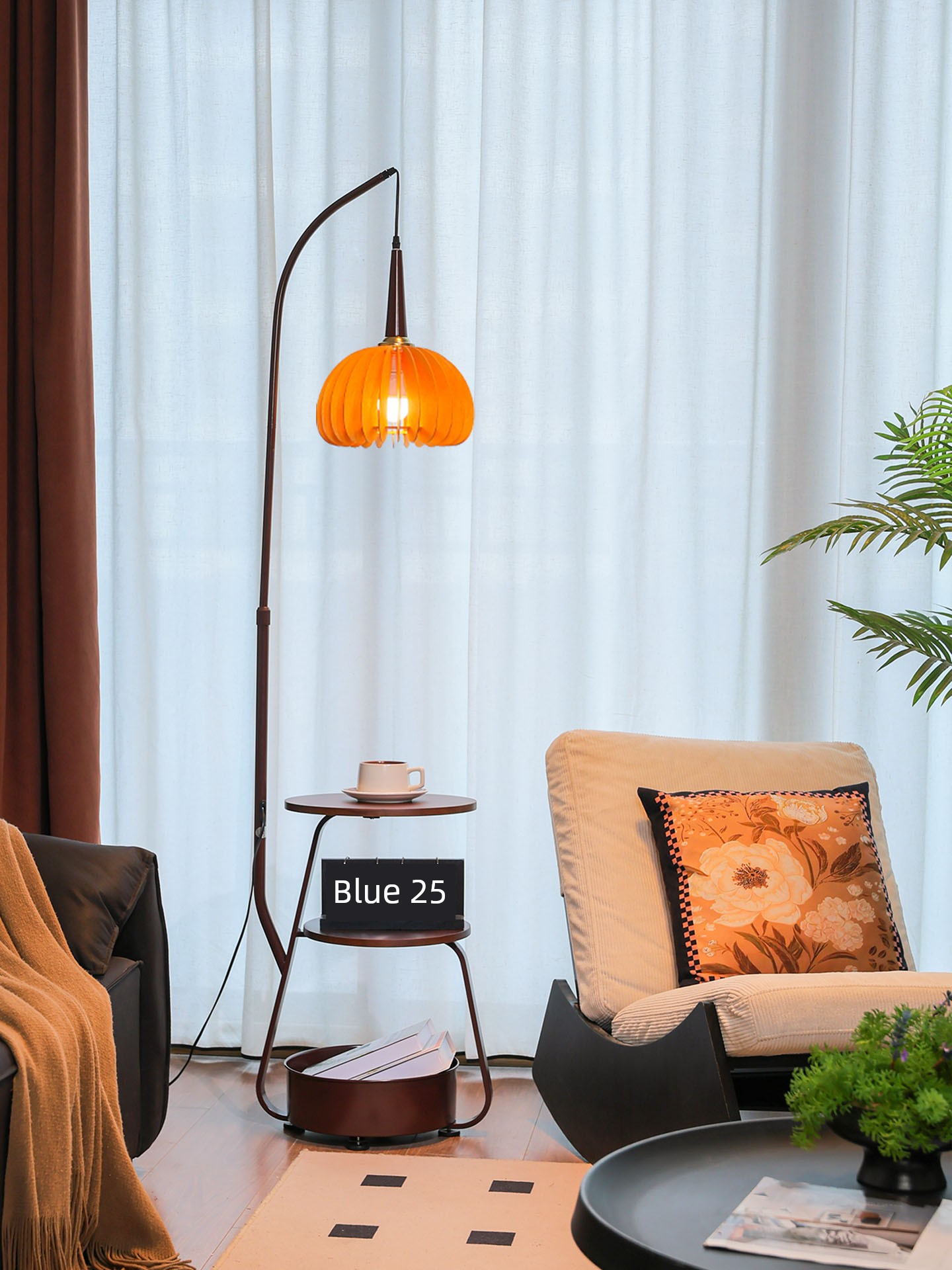 Gujiayuan Vintage-Style Floor Lamp with Integrated Shelf, Living Room Sofa Side Table, Light Luxury Bedroom Bedside Standing Lamp