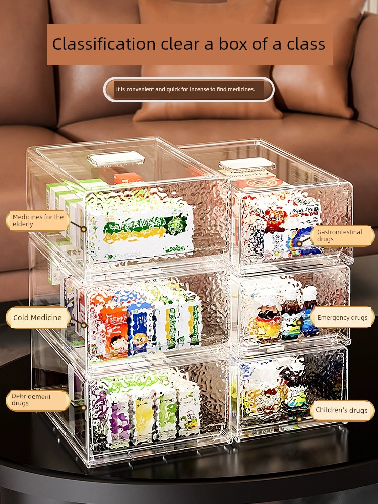 冰川紋抽屜式葯物收納盒毉葯箱家庭裝葯品急救葯盒收納箱透明多層