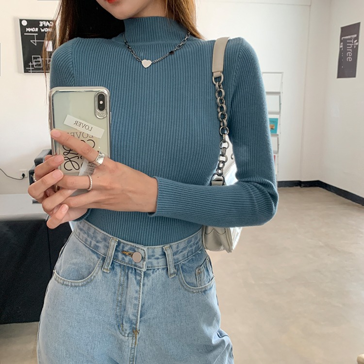 autumn white Half high collar Thin money Self-cultivation Inner lap sweater