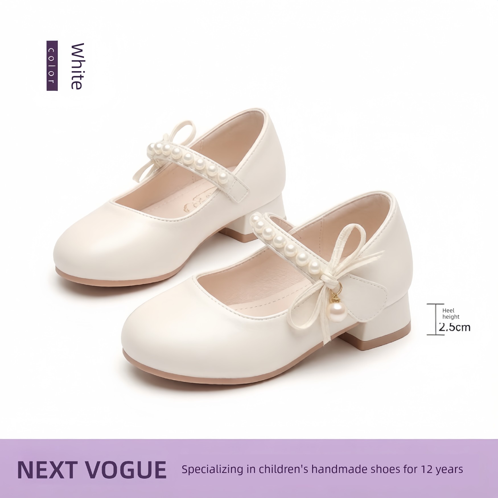 Princess Shoes for Girls with Small High Heels to Match Dresses 2026 New Soft-Soled Summer White Soft Shoes for Little Girls Summer Leather Shoes — 5
