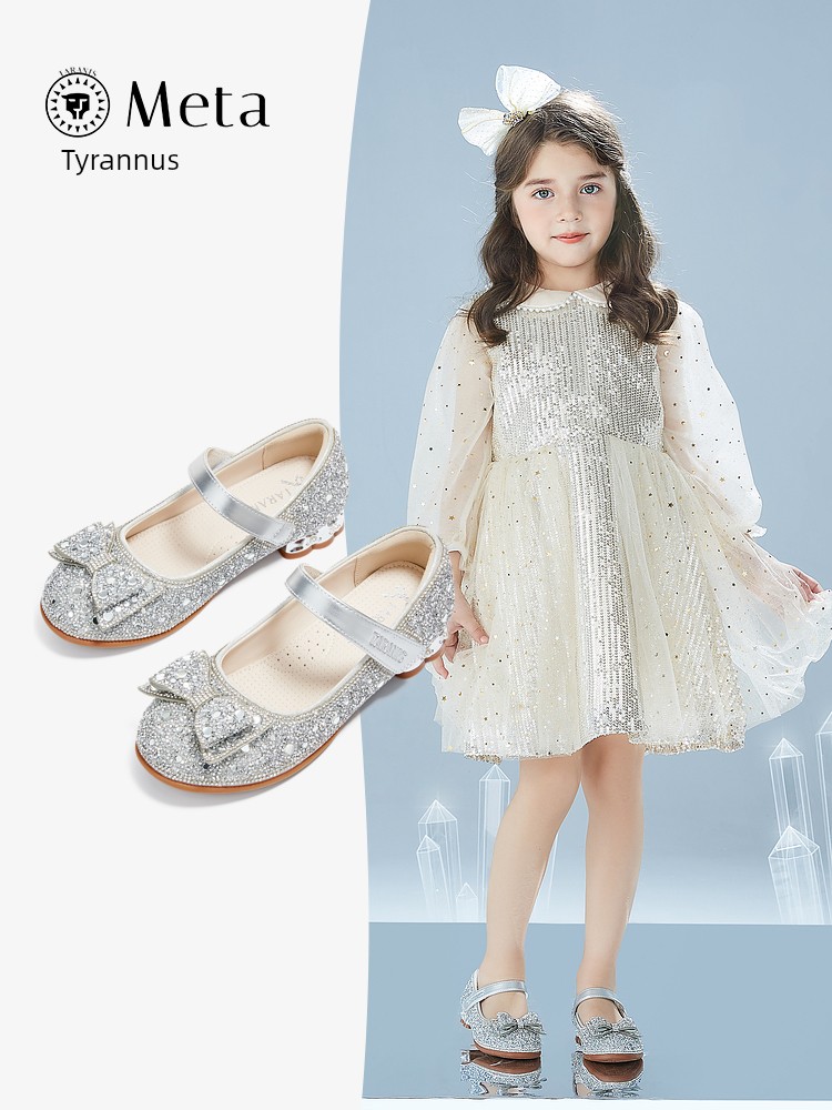 Tyrannis Meta Spring and Summer Kidsren's Shoes, Girls' Crystal Shoes, Kidsren's Performance Shoes, Soft-Soled Shiny Princess Shoes for Older Kidsren