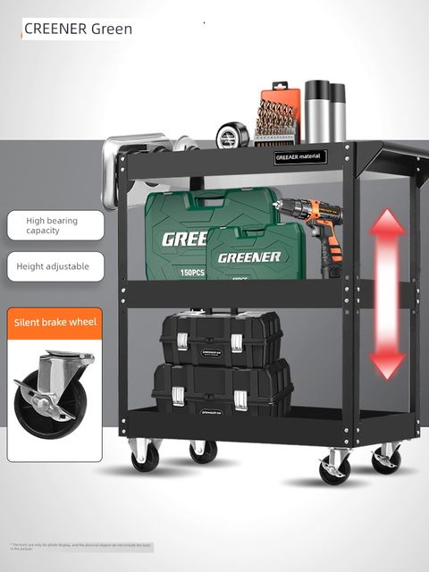 Green Forest Tool Cart Cart Auto Repair Mobile Tool Cabinet Heavy Duty Multifunction Three-Floor Workshop Hand Push Box