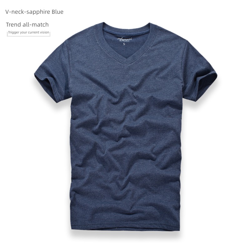man V-neck summer wear youth Net color leisure time Short sleeve T-shirt