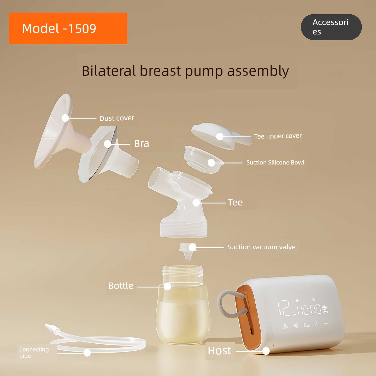 Suitable for Boga 1509/1517 Breast Pump Accessories Breast Shield Suction Silicone Valve Catheter Three-Way Bracket M3 — 1