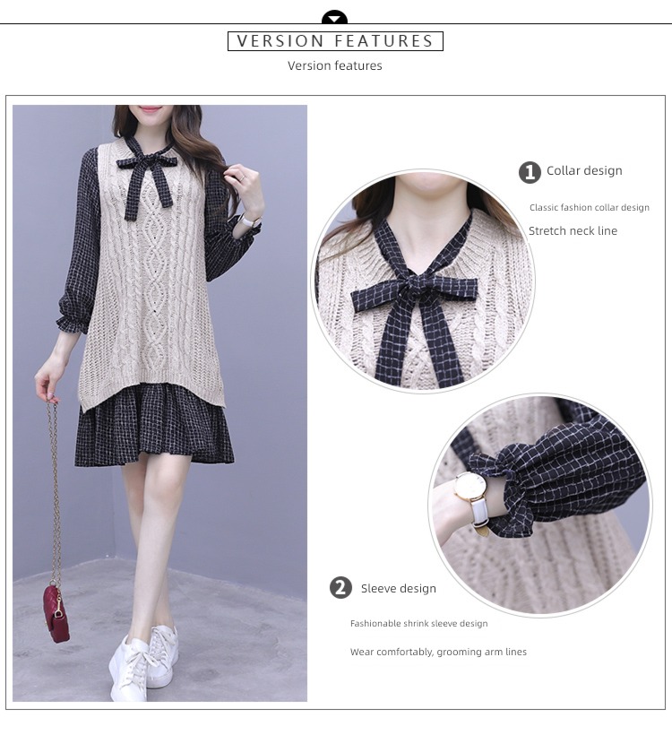 Autumn and winter leisure time knitting Dress ma'am Two piece set