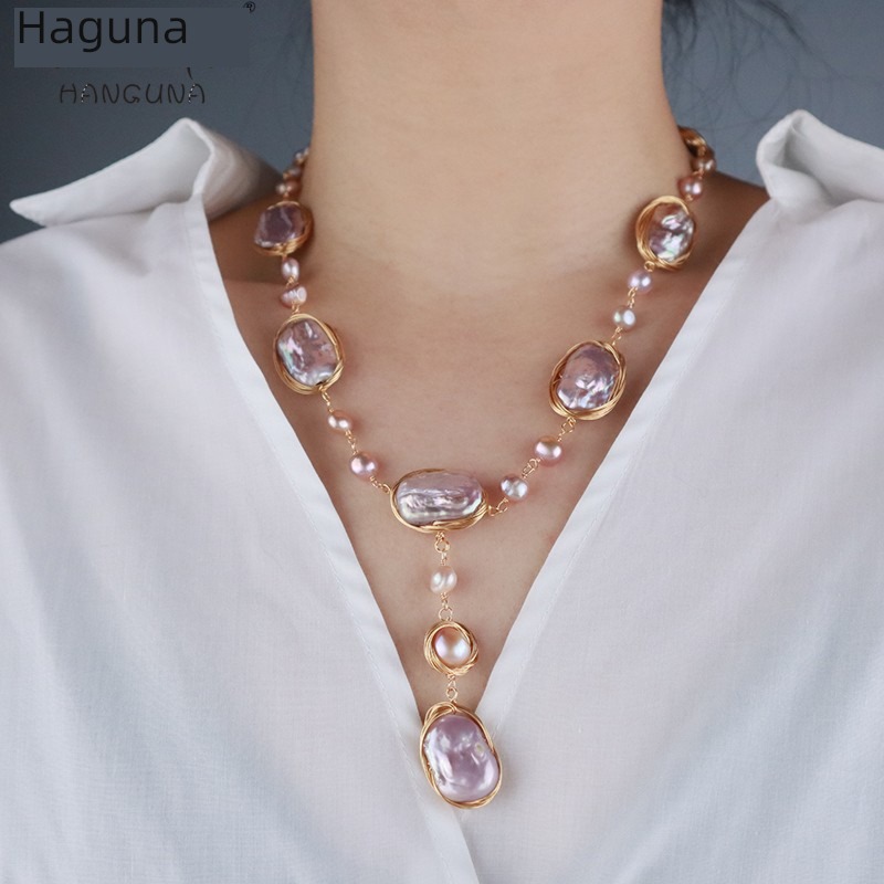 Irregular female sweater chain Retro natural freshwater Pearl