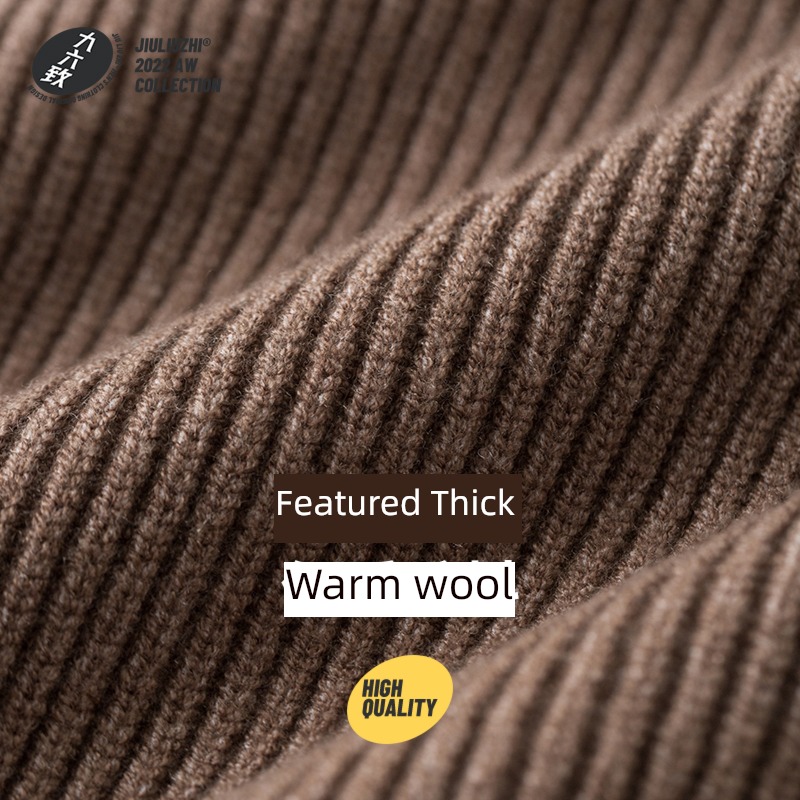 Jiu Liu Zhi original Autumn and winter zipper Sweater Cardigan High collar sweater male thickening Solid color easy loose coat trend