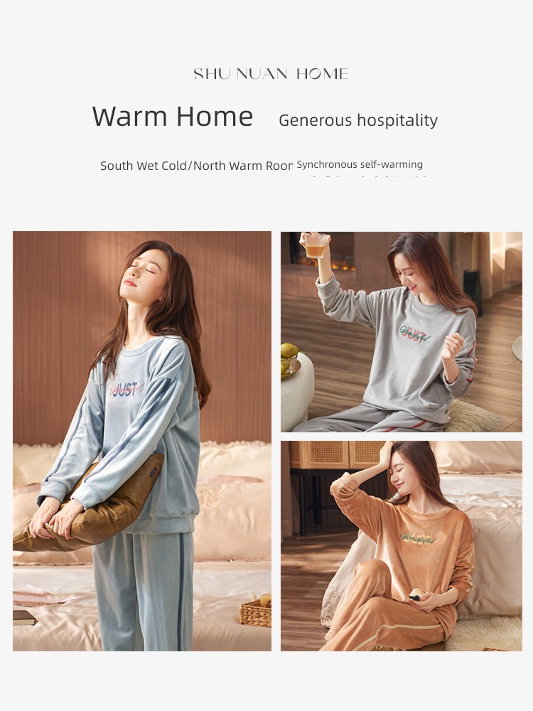 ma'am Island velvet thickening keep warm Condom Round neck pajamas