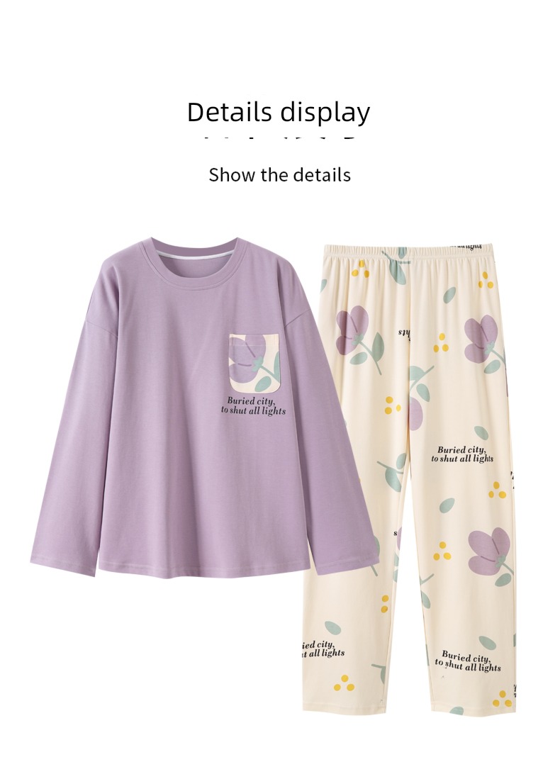 pure cotton Condom fashion Round neck female Big size Cartoon pajamas