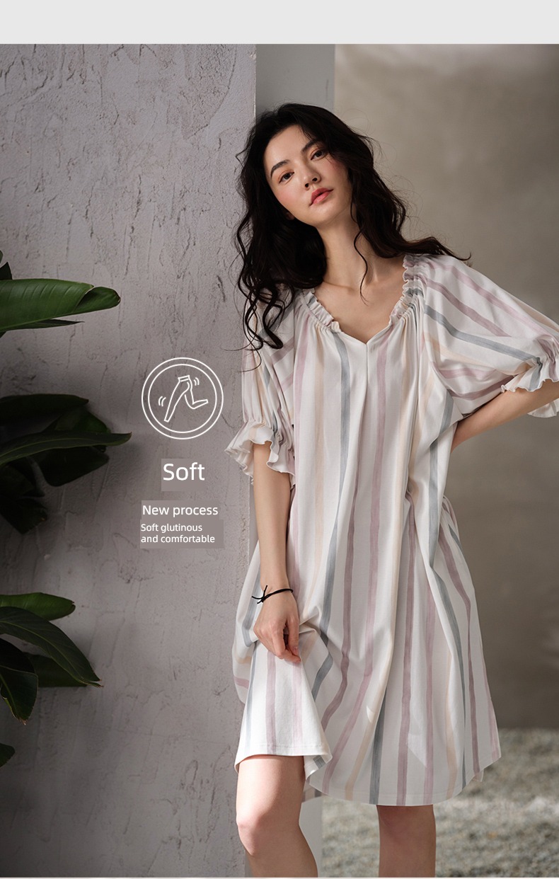 easy Big size summer pure cotton Princess style V-collar Nightdress