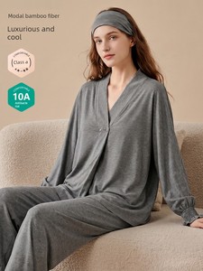[with Headscarf] Bamboo Fiber Postpartum Clothing, Spring and Summer Thin Style, Postpartum Maternity Pajamas, Nursing L