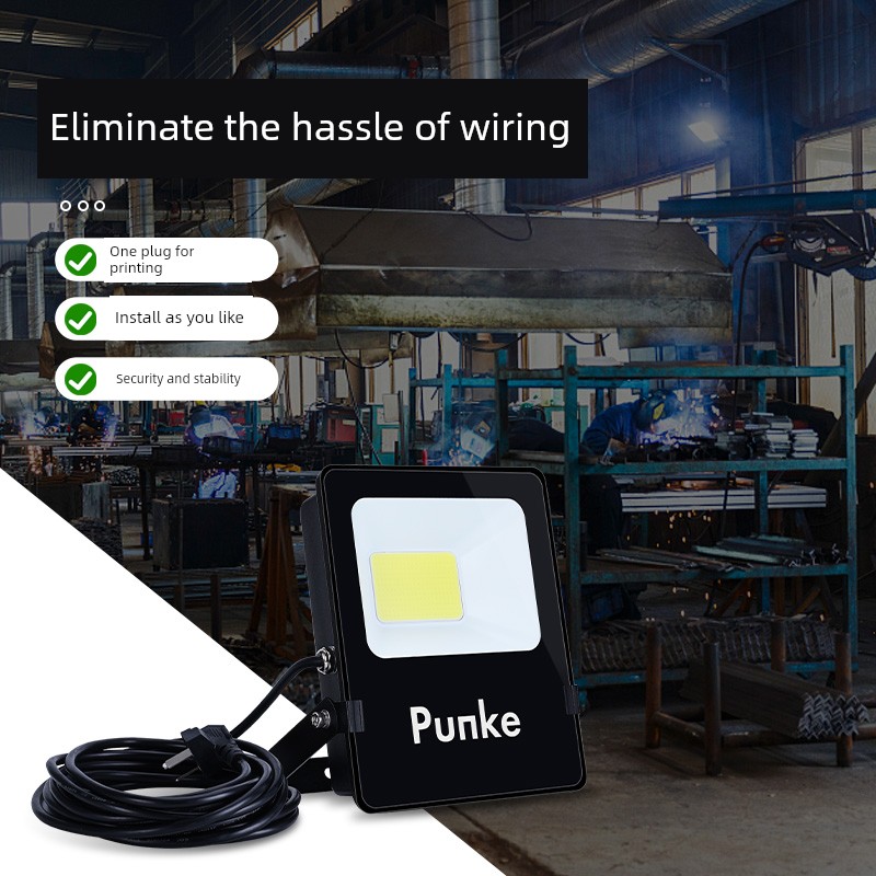 Bright Industrial Workshop Work Light Waterproof Wireless Factory Workshop Lighting Plug-in Portable LED Flood Light