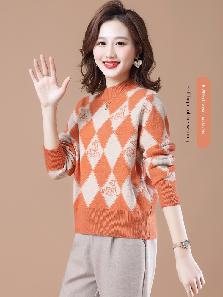 knitting Half high collar Chessboard sweater Foreign style Undershirt