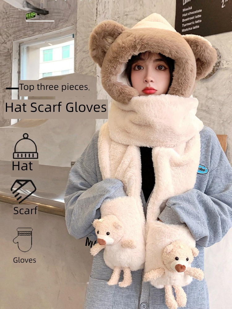 lovely Bear Ears female winter Plush scarf Hat