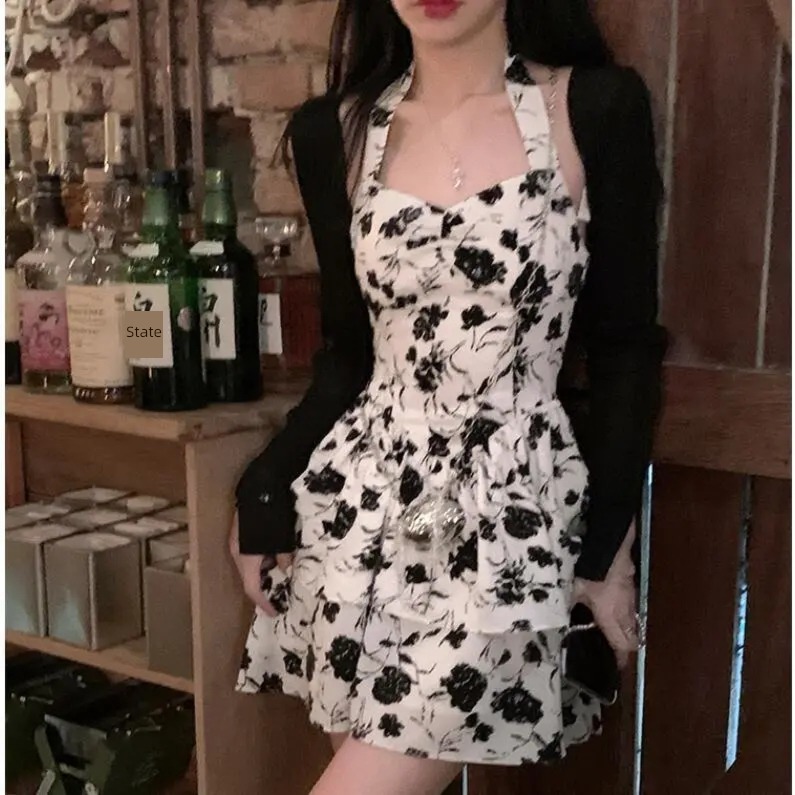 French backless hottie braces skirt knitting Cardigan halter