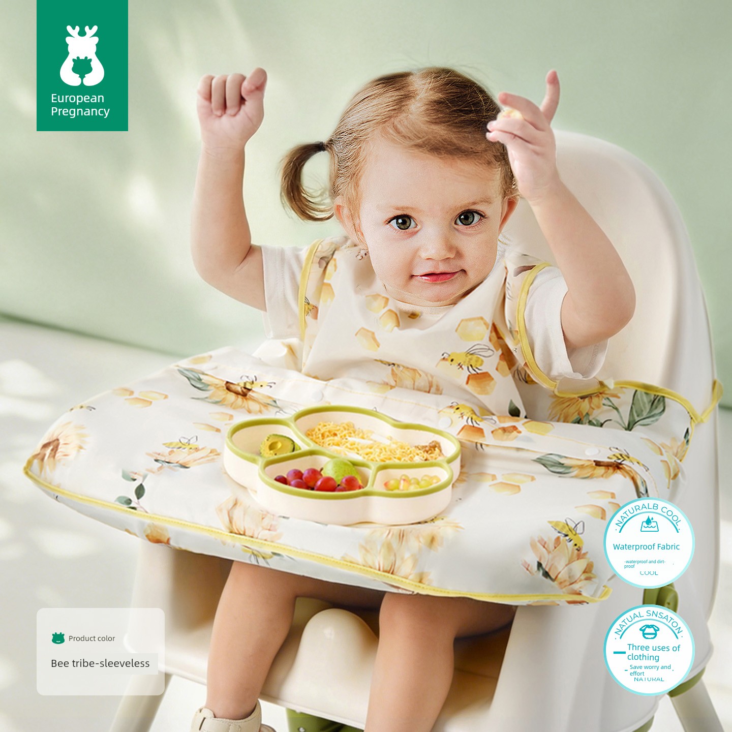 European-Style All-In-One Dining Chair Cover, Baby Feeding Bib, Infant Food Bib, Waterproof and Stain-Resistant Children's Apron — 6