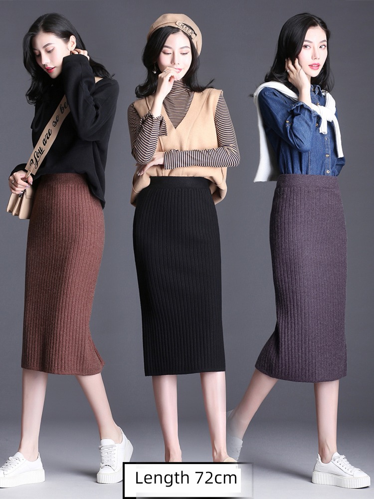 Autumn and winter With sweater High waist Medium and long term Show thin Knitted skirt