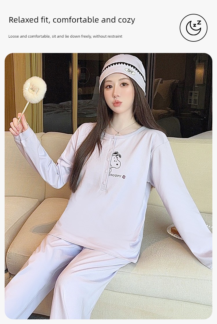 Maternity Pajamas with Hat, Pure Cotton, Sweat-Absorbent, Suitable for All Seasons, Postpartum Nursing Loungewear for Autumn and Winter — 7