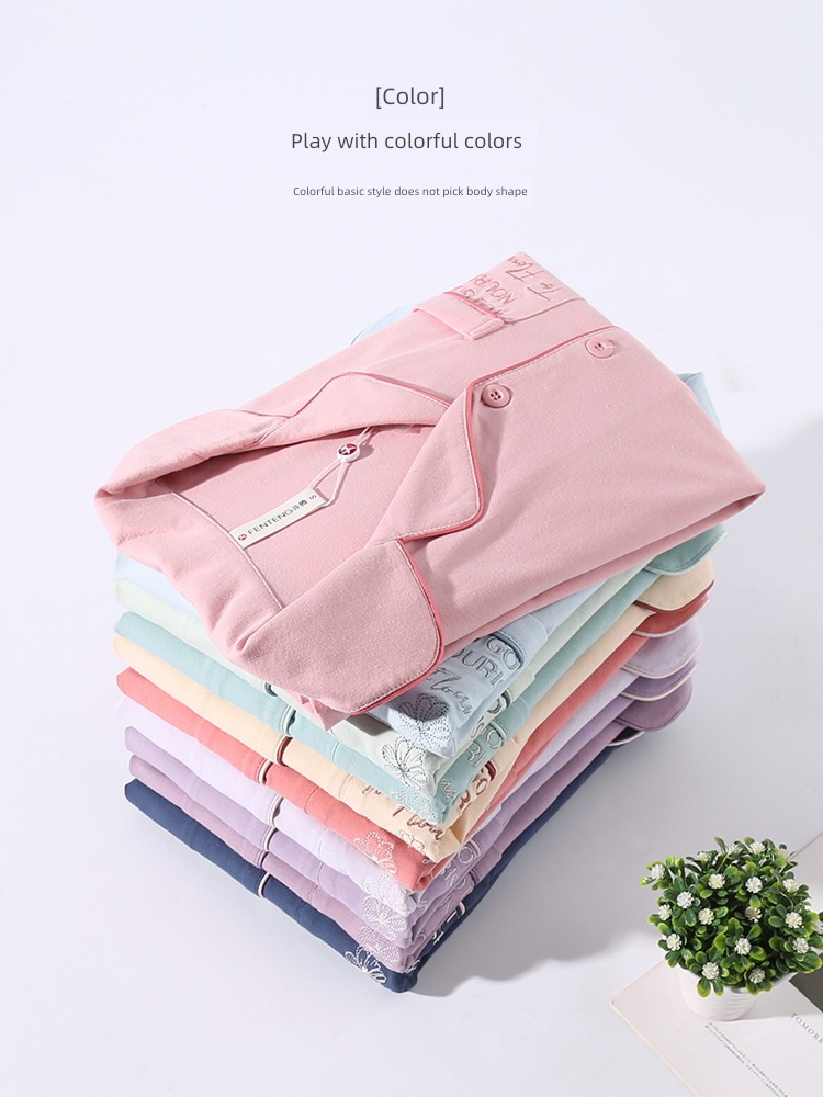 Finthen  female summer Cardigan Big size Cotton Short sleeve pajamas