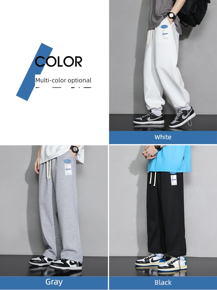 white Broad leg Autumn  Drawstring Nine points leisure time trousers