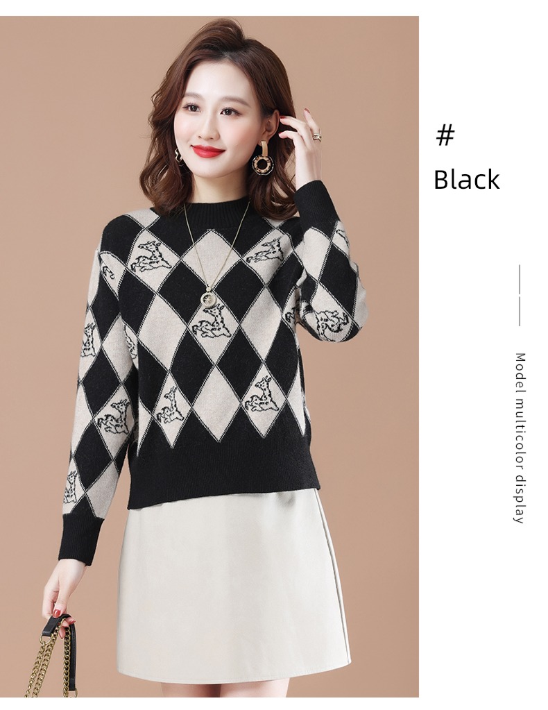 knitting Half high collar Chessboard sweater Foreign style Undershirt