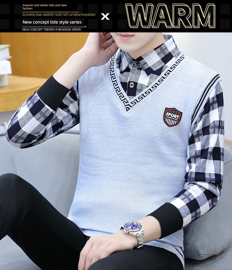 Fake two Vest Shirt collar Autumn and winter vest sweater