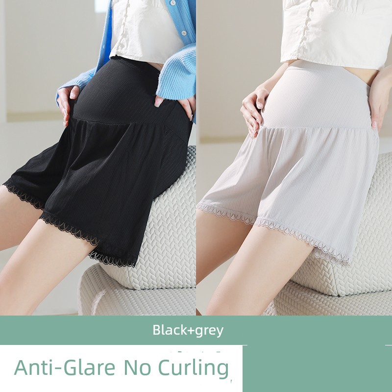 Maternity Safety Shorts with Skirt, Summer Thin Style, Loose Fit for Pregnancy, Ice Silk Shorts, Plus Size 100kg Leggings — 5