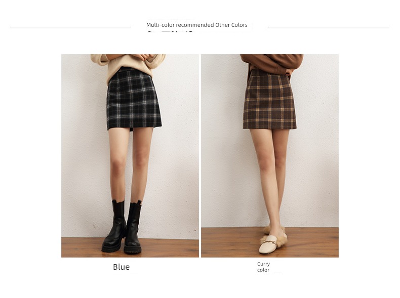 female Autumn and winter Retro wool Korean version High waist skirt