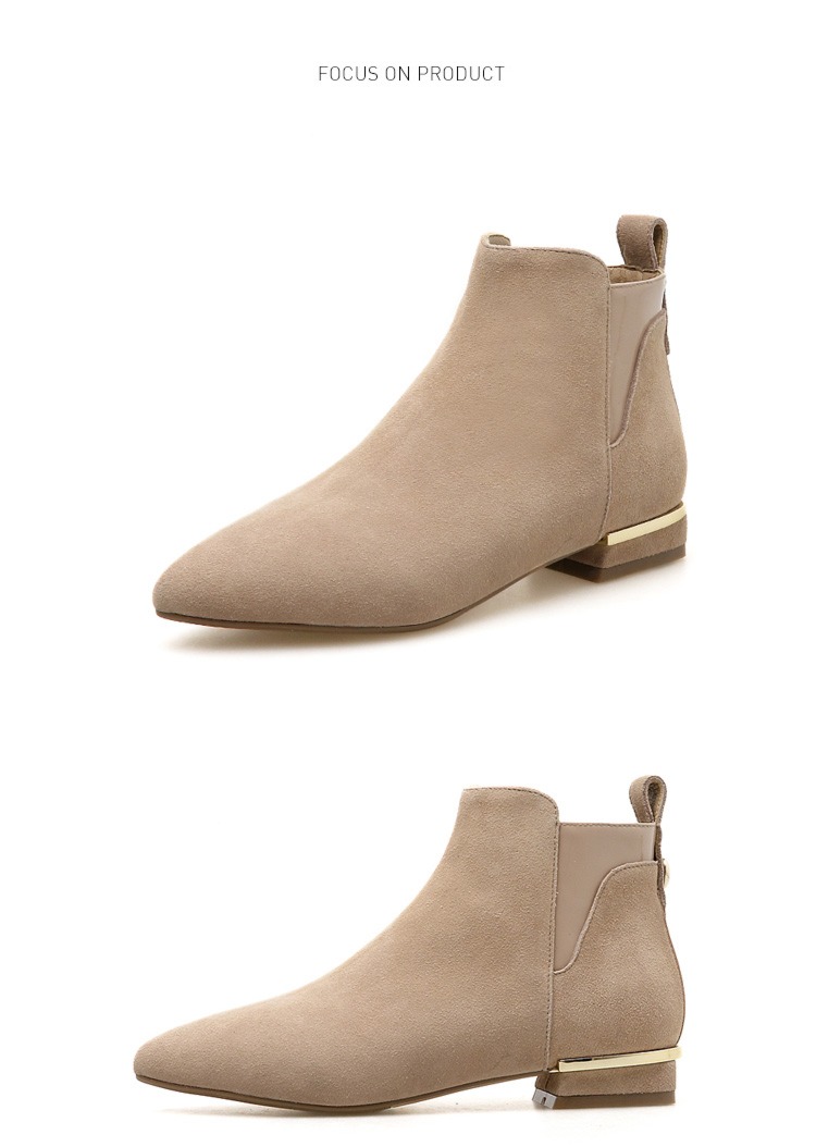 Little heel spring and autumn Sharp point Flat bottom suede  Versatile Short boots