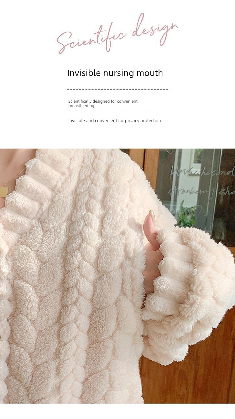 2026 Coral Fleece Maternity Pajamas Winter Postpartum Large Size Nursing Warm Thickened Homewear for Pregnant Women — 45