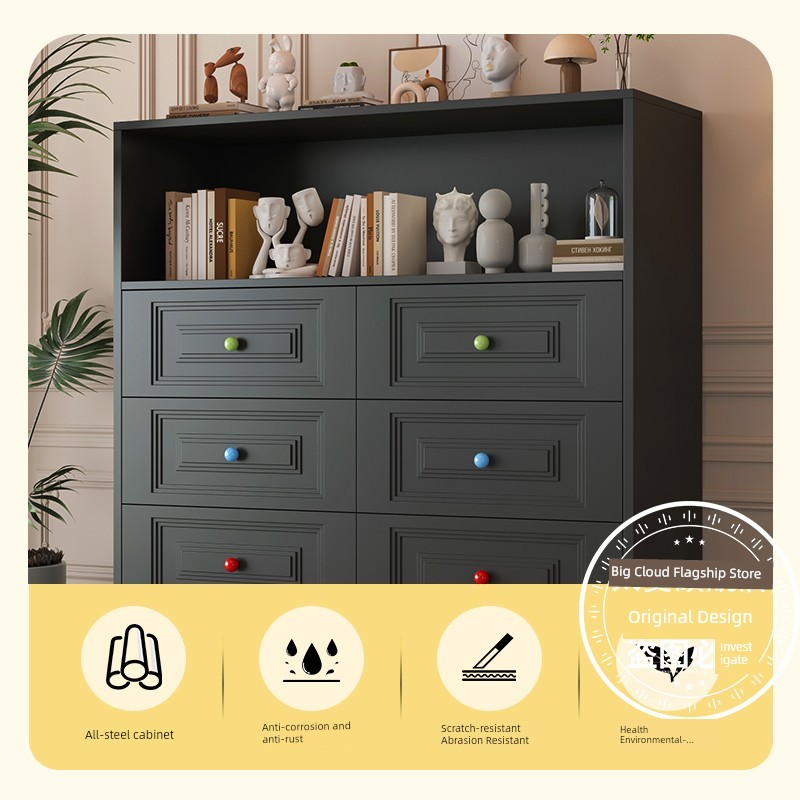 Iron Chest of Drawers Bedroom Locker Living Room Home Five-Bucket Cabinet Steel Storage Cabinet Iron Drawer
