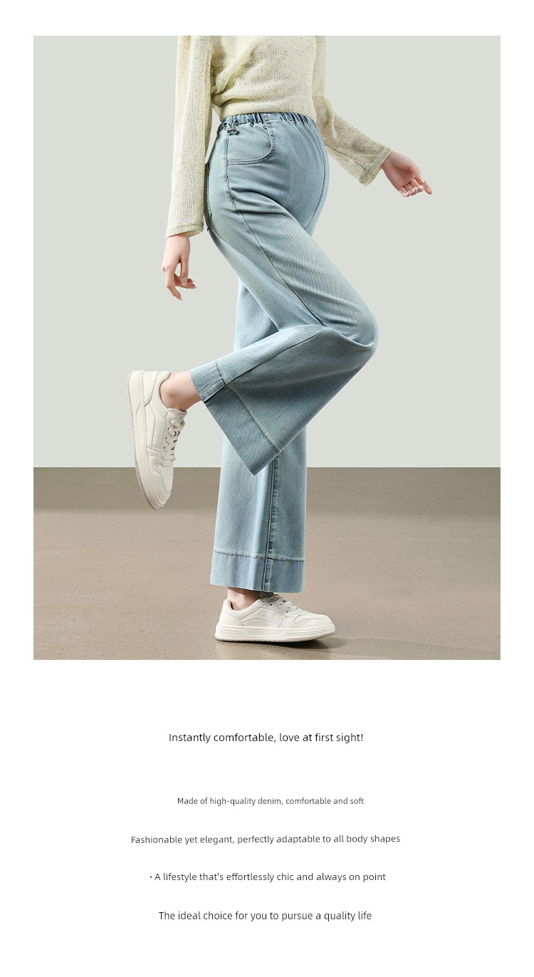 Maternity Denim Wide-Leg Pants for Spring and Autumn, Cropped Length for Petite Women, Summer Thin Style, Non-Tightening on the Belly, Straight-Leg Pants — 9