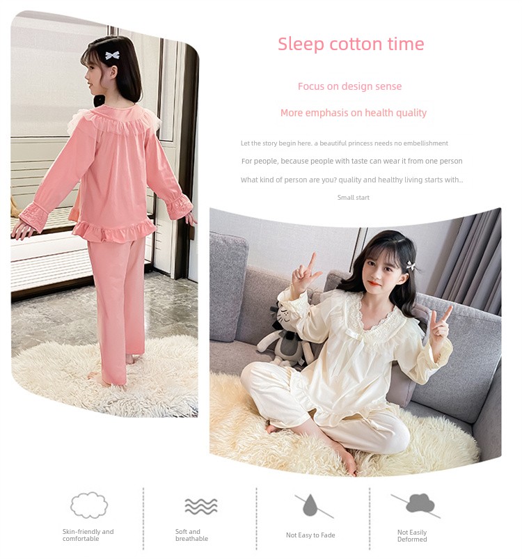 2026 New Long-Sleeved Princess-Style Autumn Home Wear Set for Older Girls, Children's Pajamas for Girls, Spring and Autumn Style — 4