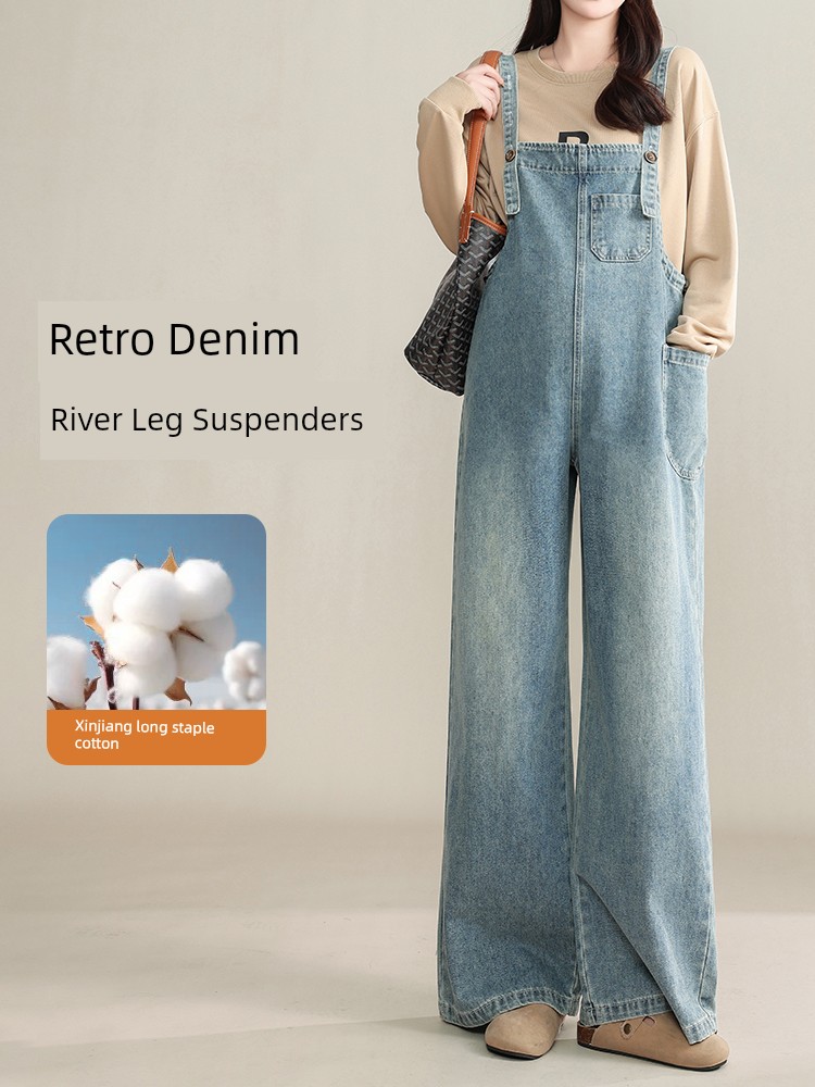 Maternity Denim Overalls That Don'T Squeeze the Belly, Loose-Fitting Plus-Size Pants for Autumn, Age-Reducing Wide-Leg Pants for Pregnant Women, Fall Wear — 2