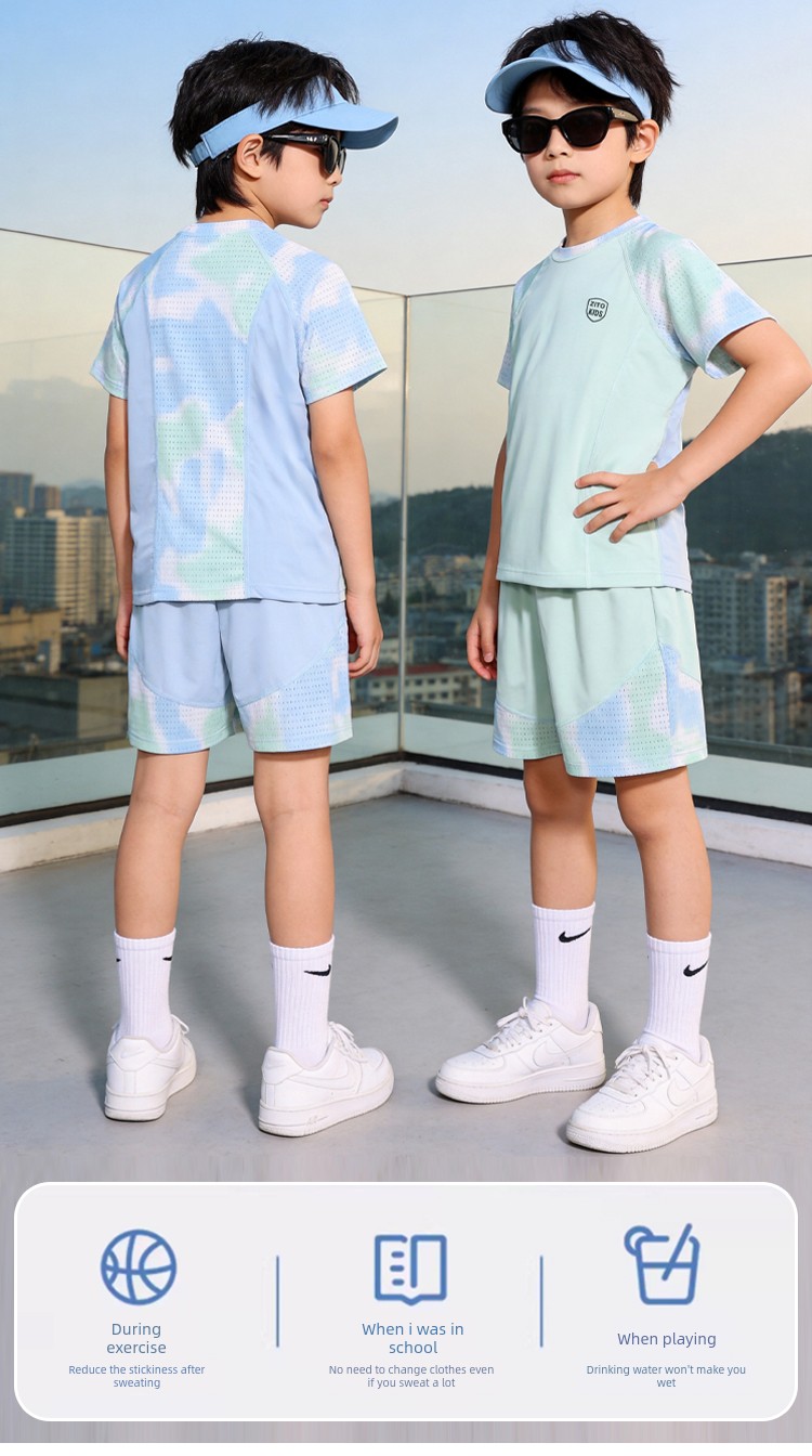 2026 New Children's Clothing Girls' Quick-Drying Sports Suit Children's Ice Silk Short-Sleeved Two-Piece Set Boys' Mesh Basketball Uniform — 10