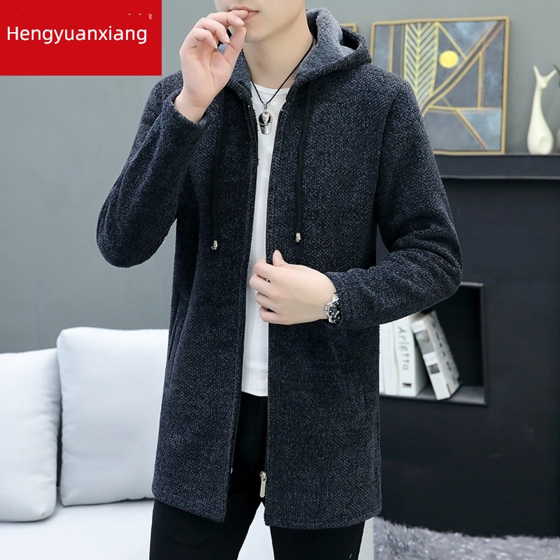 hyz  Medium and long term Plush sweater knitting Cardigan