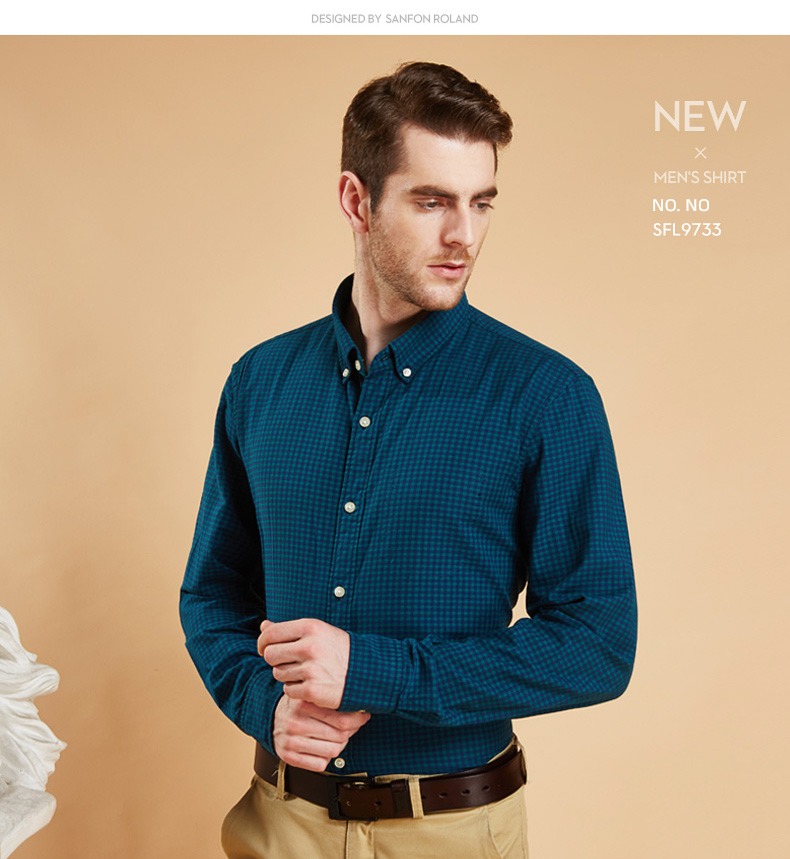 Broken code Clearance Sanding Long sleeve leisure time lattice shirt
