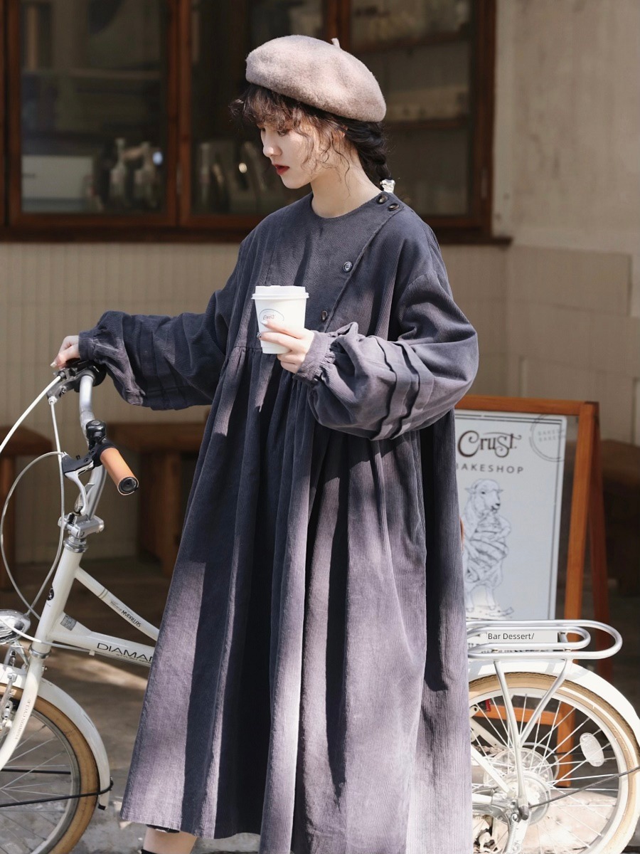 literature Button corduroy Mori Autumn and winter Dress