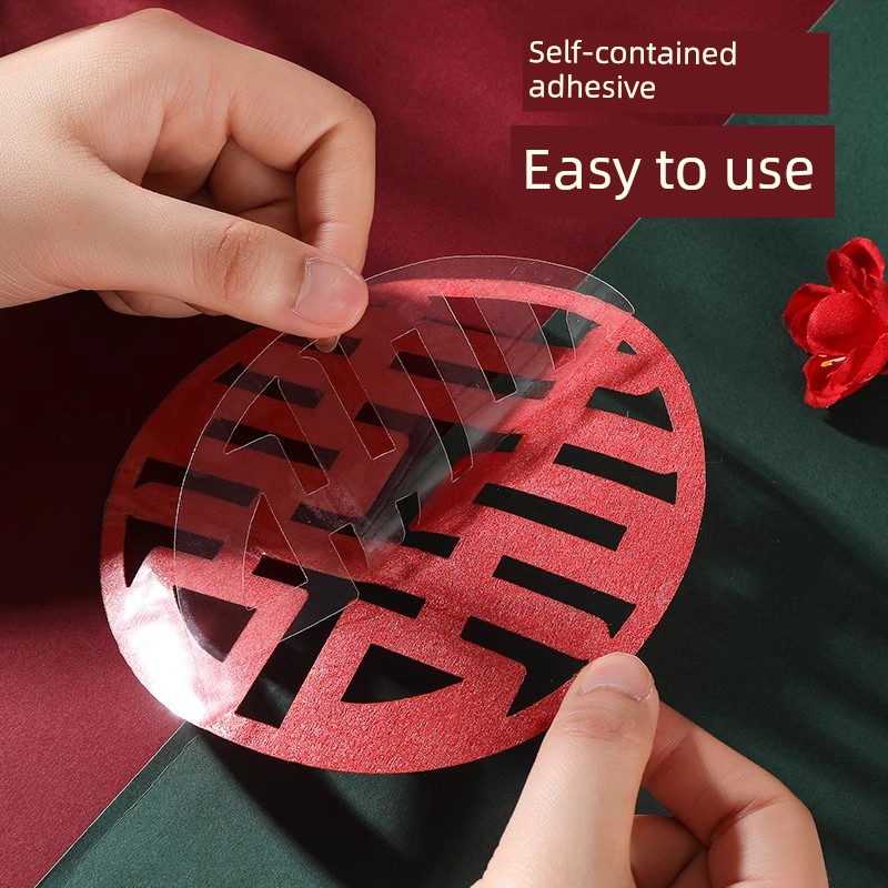 Adhesive Sticker Wedding Stickers Flocking Cloth Wardrobe Classic Small Chinese Character Xi Wedding Stickers Paper Self-Adhesive Double Happiness Wedding Wall Adhesive