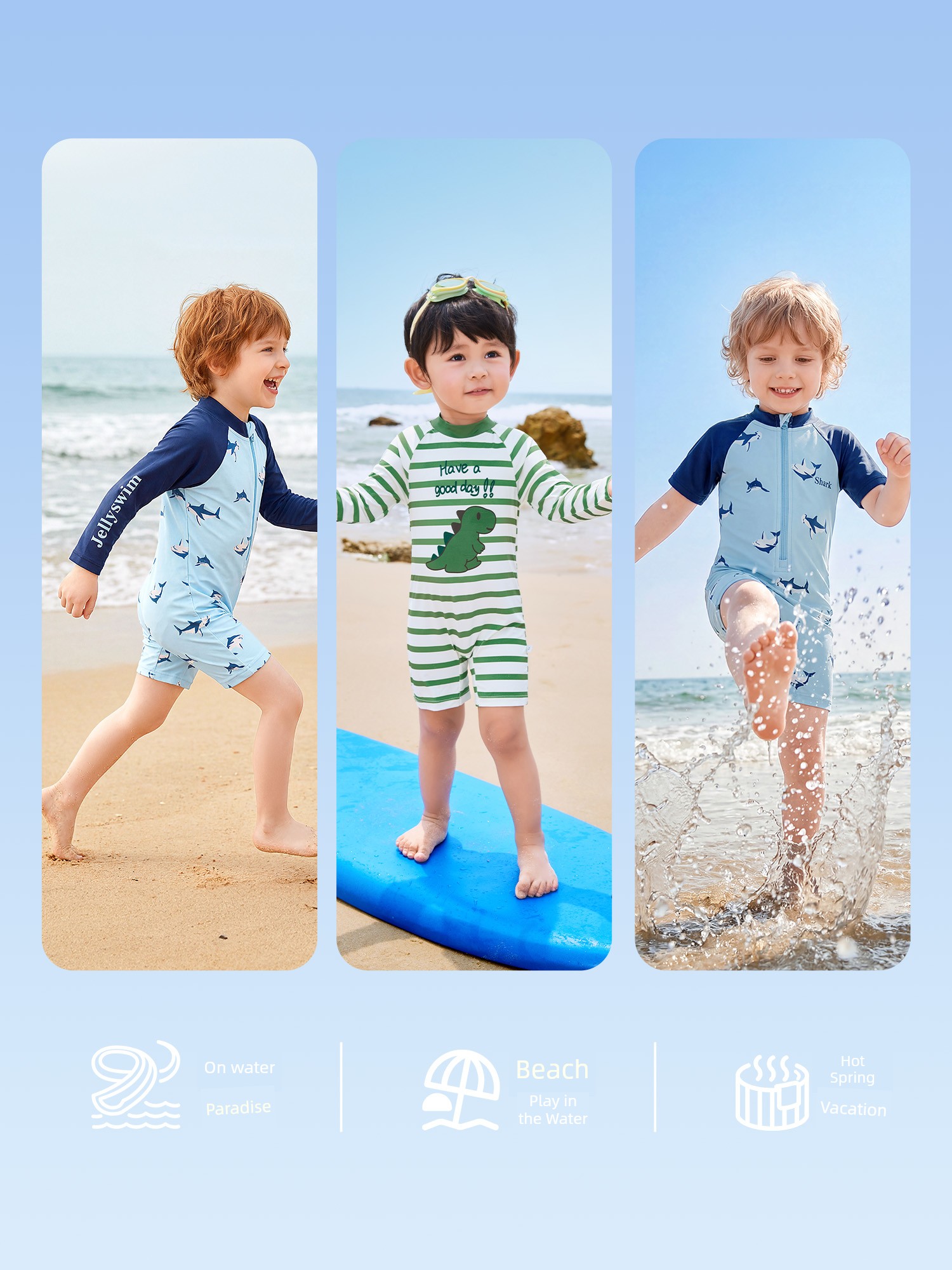 Quick-Drying Sun Protection Children's Separates Shark Long Sleeves Swimsuit — 3