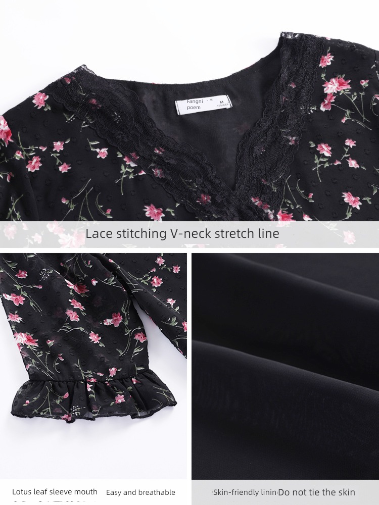 Lace Neckline summer wear Middle sleeve fashion Chiffon shirt