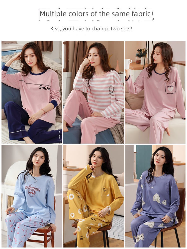 pure cotton female Long sleeve Autumn  Can be worn out Big size pajamas