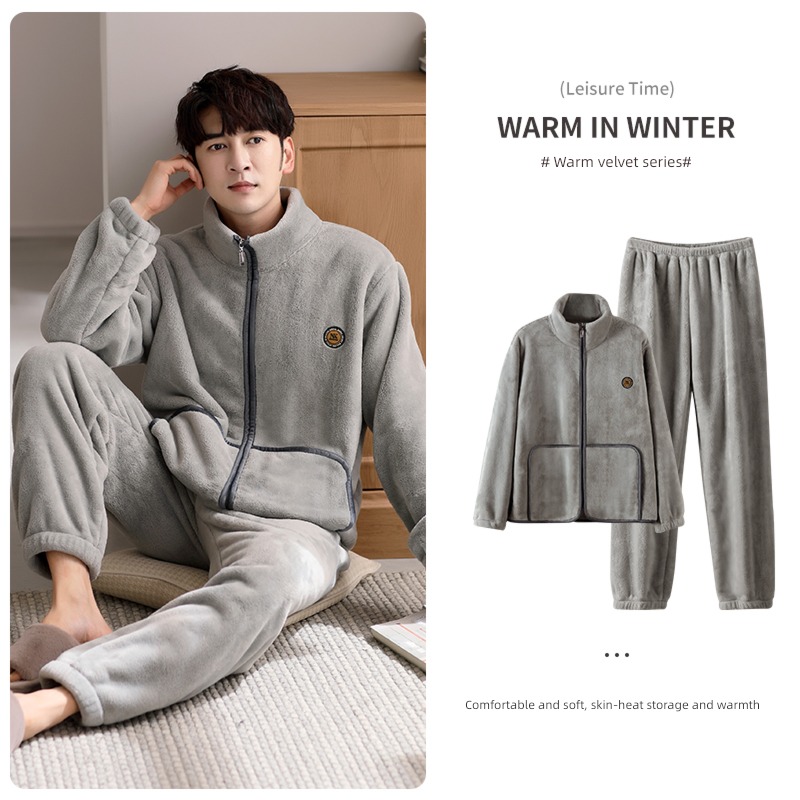 pajamas man winter Coral velvet Thickened section keep warm leisure wear Autumn and winter Flannel Men Big size winter suit