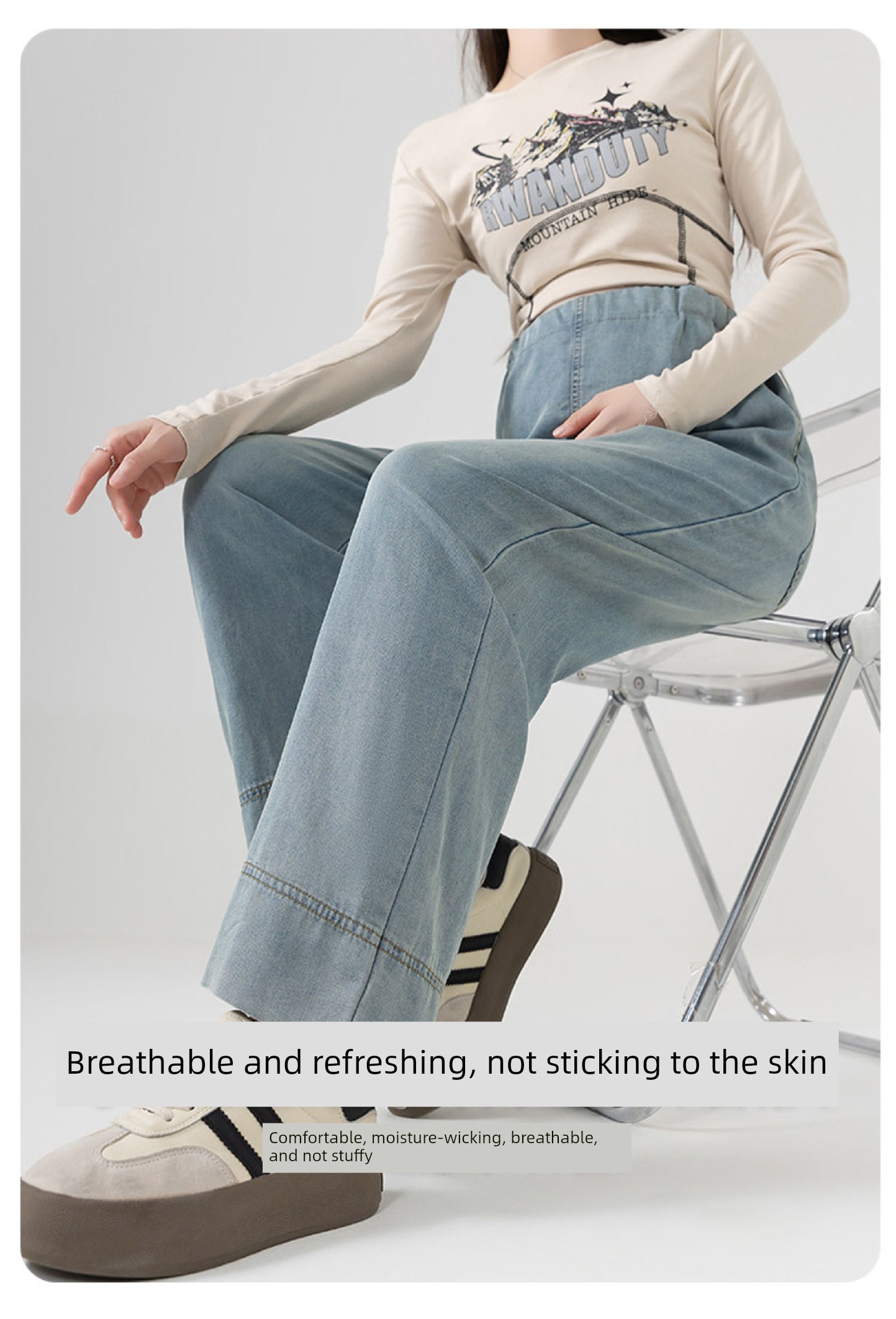 Maternity Pants for Summer, Thin and Loose-Fitting, Slimming Tencel Jeans, Summer Wide-Leg Pants Without Belly Support for Petite Sizes — 6
