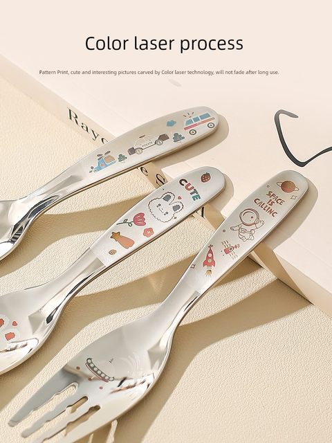 Kawashimaya 316 stainless steel children's rice spoon for home use cute cartoon baby spoon fruit fork ingot spoon