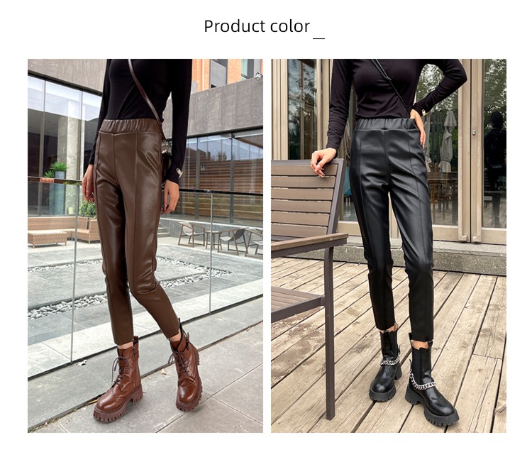 Wear out High waist Tight fitting Nine points matte Lay a foundation Leather pants